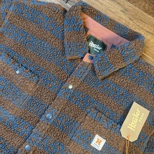 Howler Bros Allegheny Fleece Overshirt Men's XXL 2XL Shacket Stripe Blue Brown